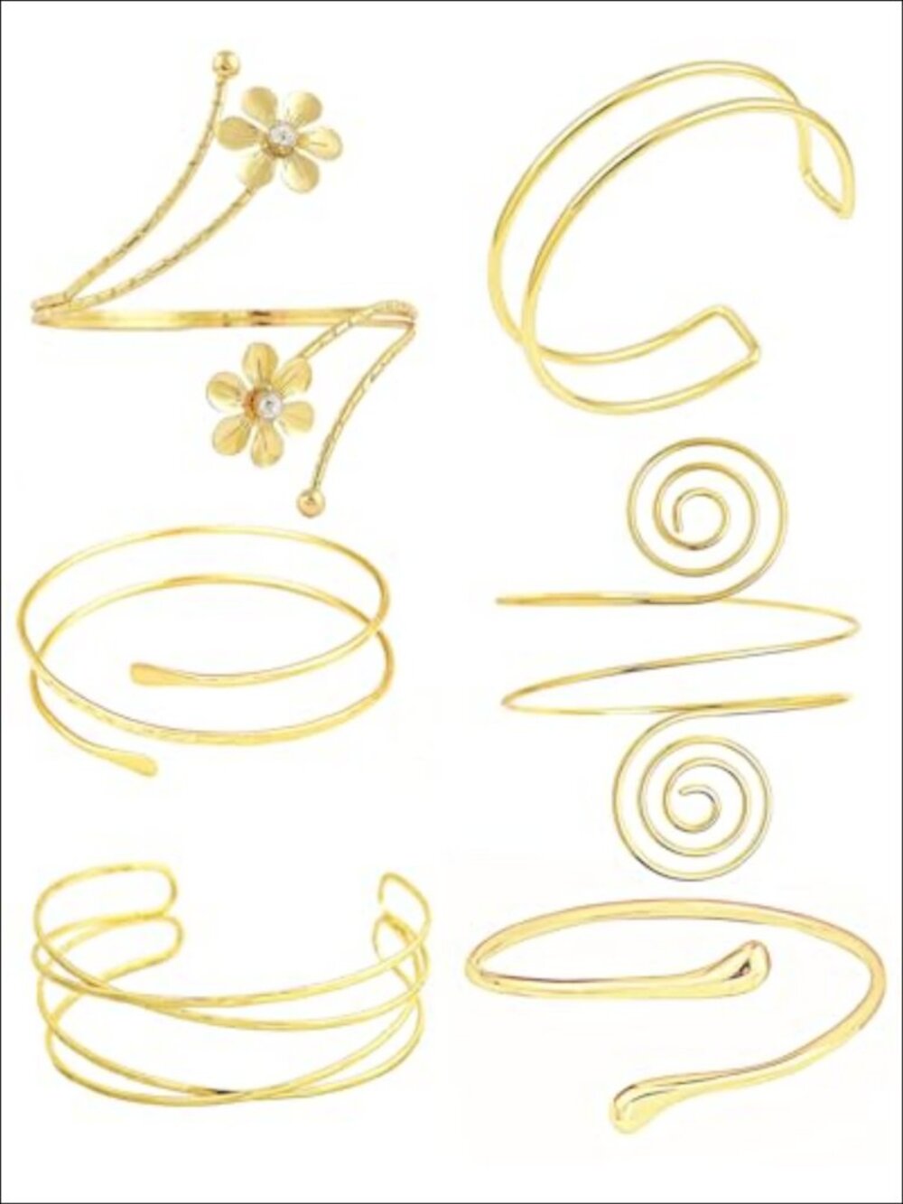 Gold Plated Upper Arm Cuff Bracelet Set Adjustable Bangle 6 Pieces